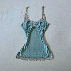 RARE Y2K Vintage Aqua Blue Abercrombie Babydoll Lace Cami